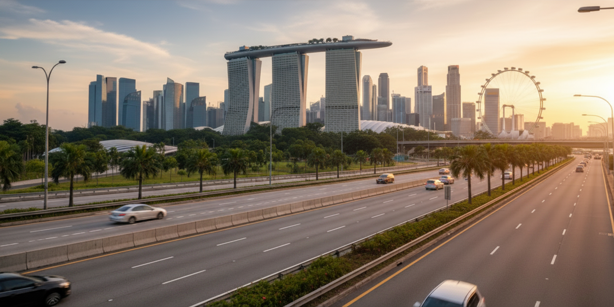 Singapore highway and skyline